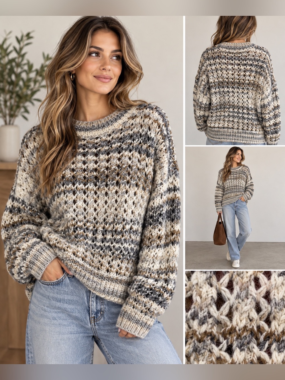 Madewell Alpaca Wool Blend Open Knit Marled Sweater Size L Oversized